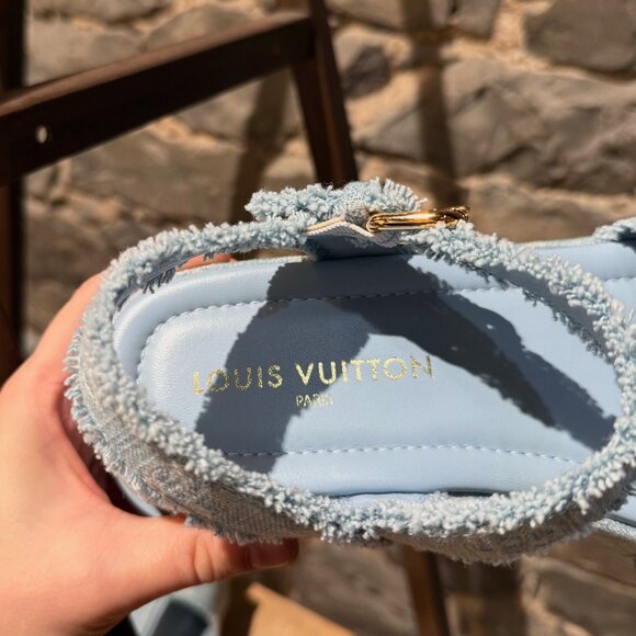 Louis Vuitton Light Blue Denim Monogram Maya Platform Sandals - Picture 9 of 11